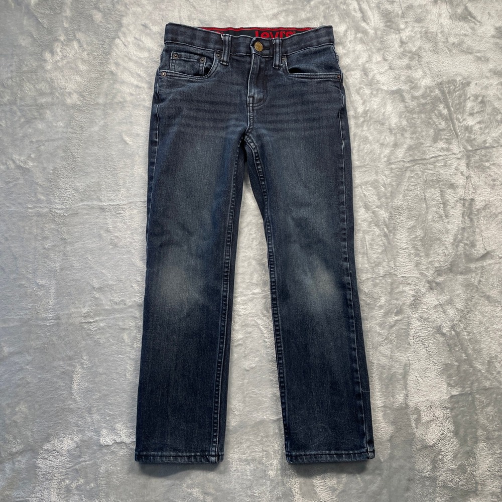 Levis 514 Straight Fit Boys Size 8 Regular Dark Wash Blue Jeans Adjustable Waist